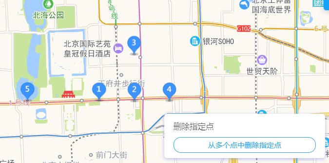 高德地图 JS API示例-覆盖物- › 点标记-› 从多个点中删除指定点