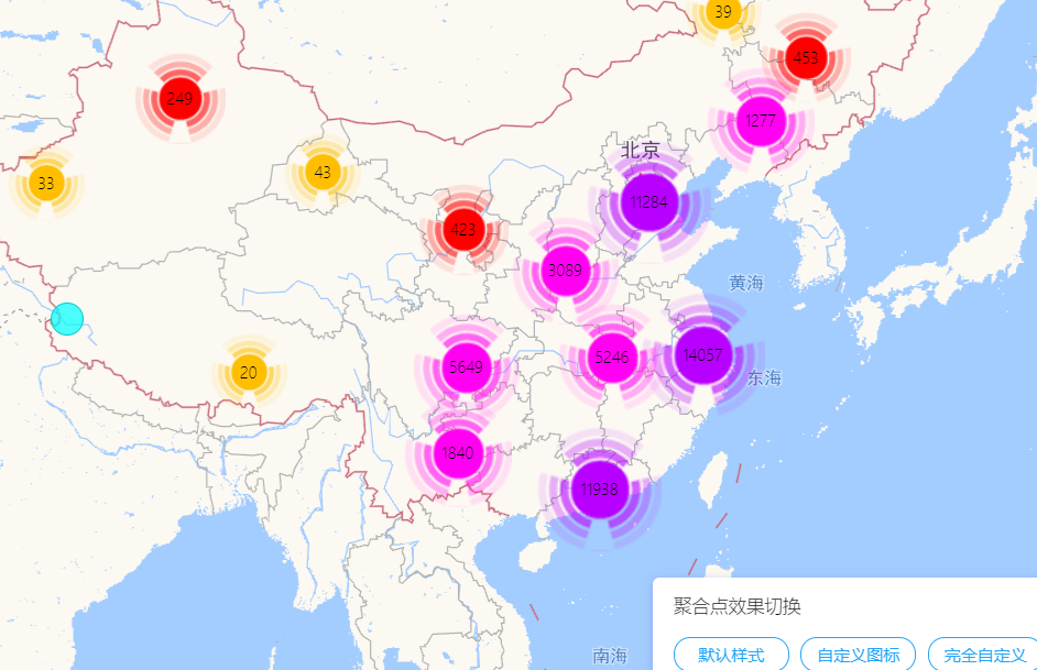 高德地图 JS API示例-覆盖物- › 点标记-› 点聚合