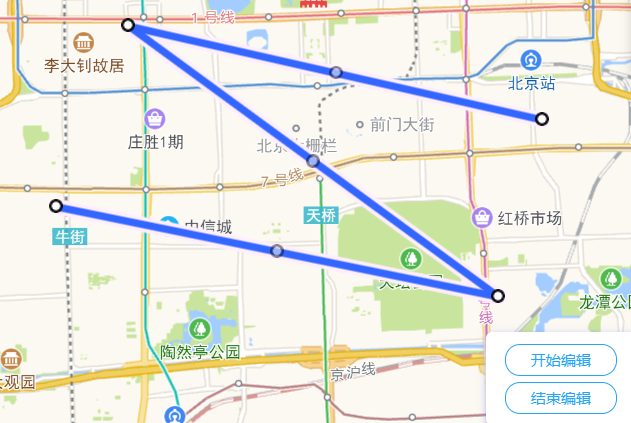 高德地图 JS API示例-矢量图形- › 折线的绘制和编辑